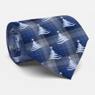 Christmas Tree Plaid Navy Blue Two-Sided Tie