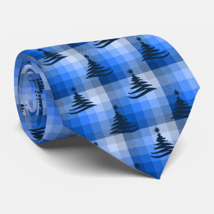 Christmas Tree Plaid Royal Blue Two-Sided Neck Tie