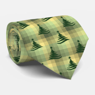 Christmas Tree Plaid Sage Green Two-Sided Tie