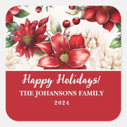 Christmas Tree Poinsettia Floral Patters Labels
