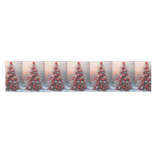 Christmas Tree Poinsettia Winter Snow Short Table Runner