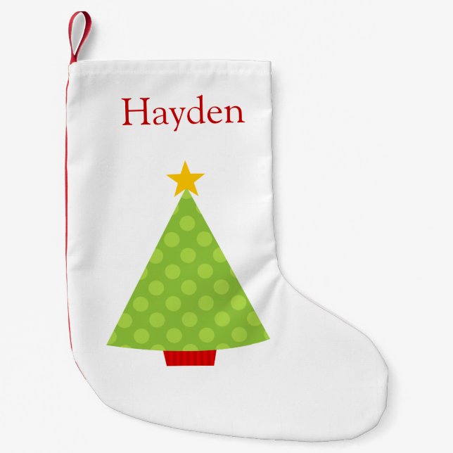 Christmas Tree Polka Dots Kids Personalized Small Christmas Stocking (Front)