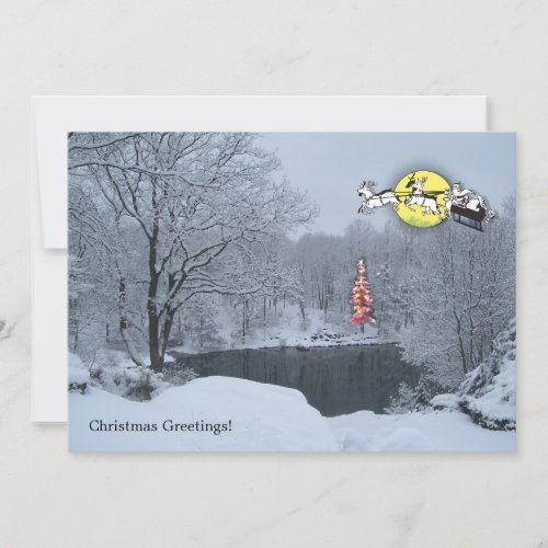 Christmas tree pond snow greeting card