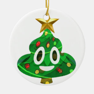 Christmas Tree Poop Emoji Ceramic Ornament