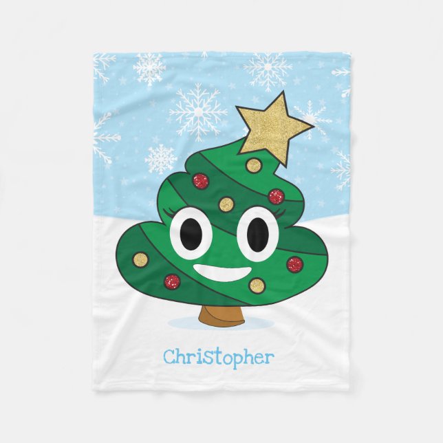 Christmas Tree Poop Emoji Fleece Blanket (Front)