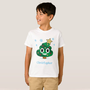 Christmas Tree Poop Emoji Kids T-Shirt With Name