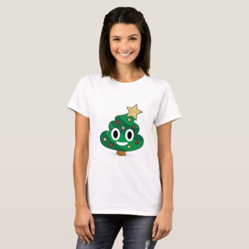 Christmas Tree Poop Emoji Womens T_Shirt