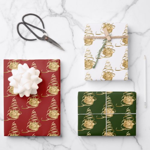 Christmas Tree Present Wrapping Paper  Sheet  of 3