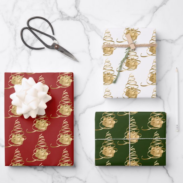 Christmas Tree Present Wrapping Paper  Sheet  of 3 (Front)