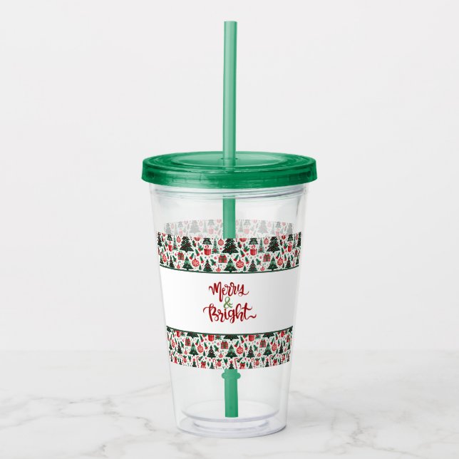 Christmas tree, presents, candy cane acrylic tumbler (Front)