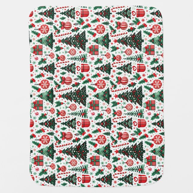 Christmas tree, presents, candy cane baby blanket (Front)