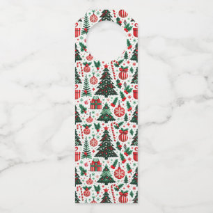Christmas tree, presents, candy cane bottle hanger tag