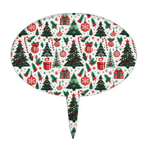 Christmas tree, presents, candy cane cake topper