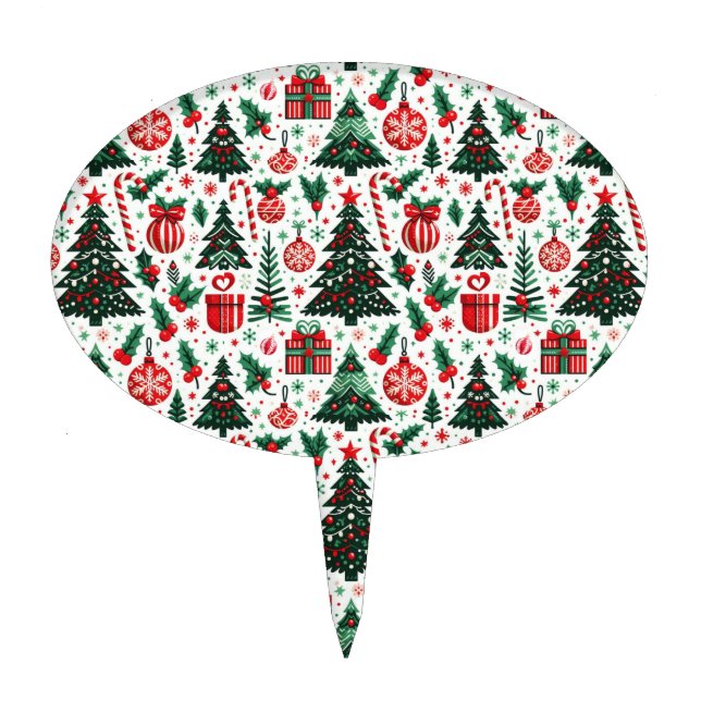 Christmas tree, presents, candy cane cake topper (Front)