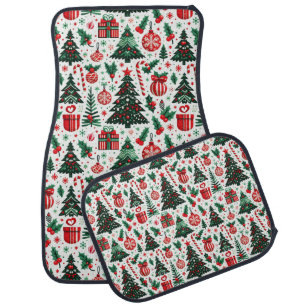Christmas tree, presents, candy cane car floor mat