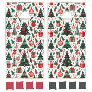 Christmas tree, presents, candy cane cornhole set