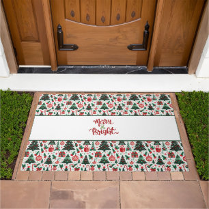 Christmas tree, presents, candy cane doormat