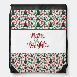 Christmas tree, presents, candy cane drawstring bag