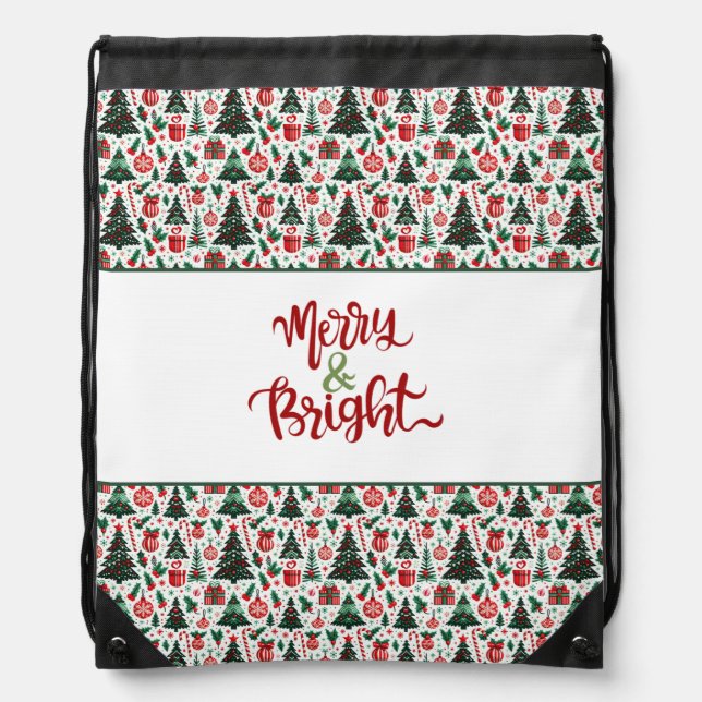 Christmas tree, presents, candy cane drawstring bag (Front)