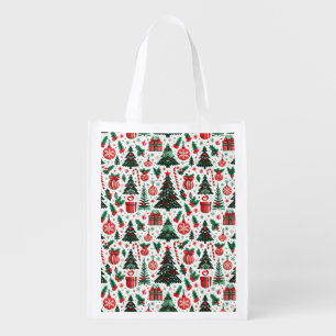 Christmas tree, presents, candy cane grocery bag
