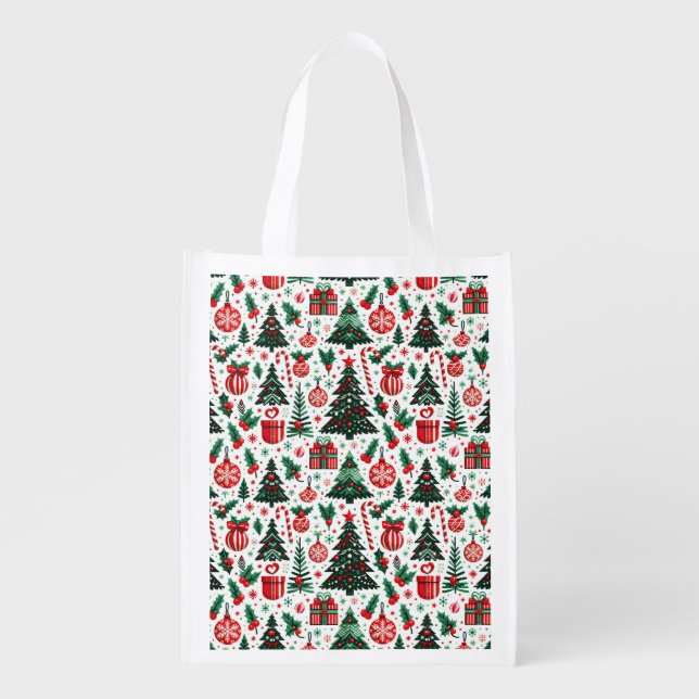 Christmas tree, presents, candy cane grocery bag (Front)