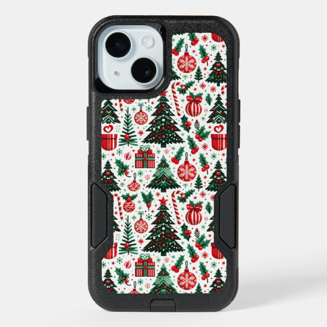 Christmas tree, presents, candy cane iPhone 15 case (Back)