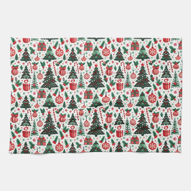 Christmas tree, presents, candy cane kitchen towel (Horizontal)