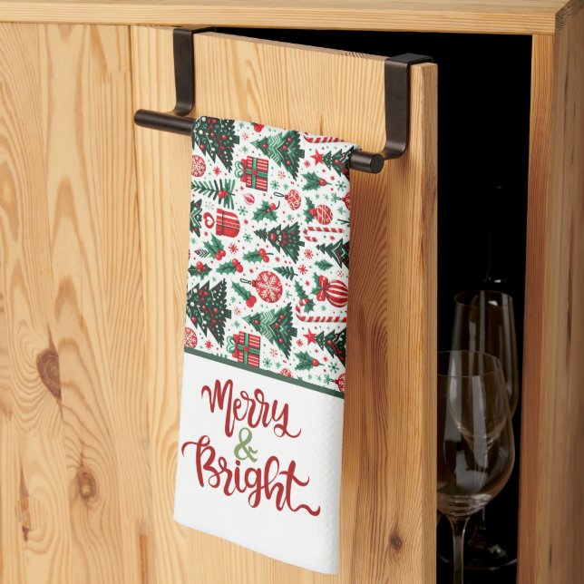 Christmas tree, presents, candy cane kitchen towel (Thirds Fold)