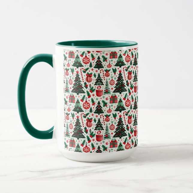 Christmas tree, presents, candy cane mug (Left)