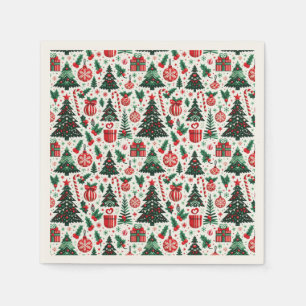 Christmas tree, presents, candy cane napkins