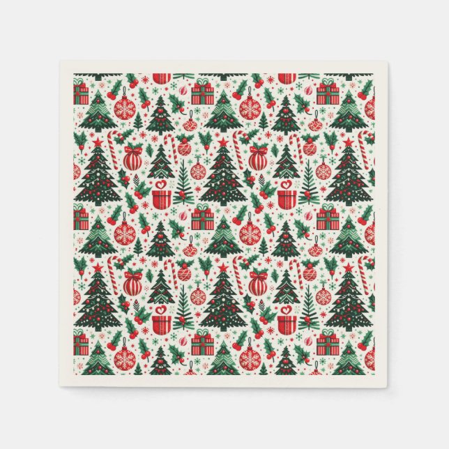 Christmas tree, presents, candy cane napkins (Front)