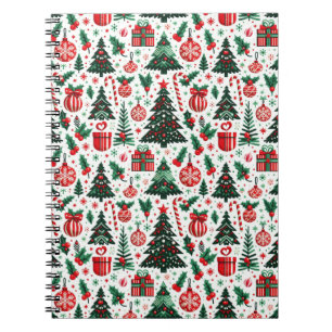 Christmas tree, presents, candy cane notebook