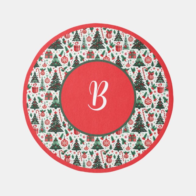 Christmas tree, presents, candy cane outdoor rug (Front)