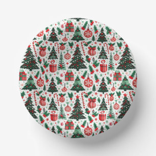 Christmas tree, presents, candy cane paper bowls