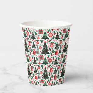 Christmas tree, presents, candy cane paper cups