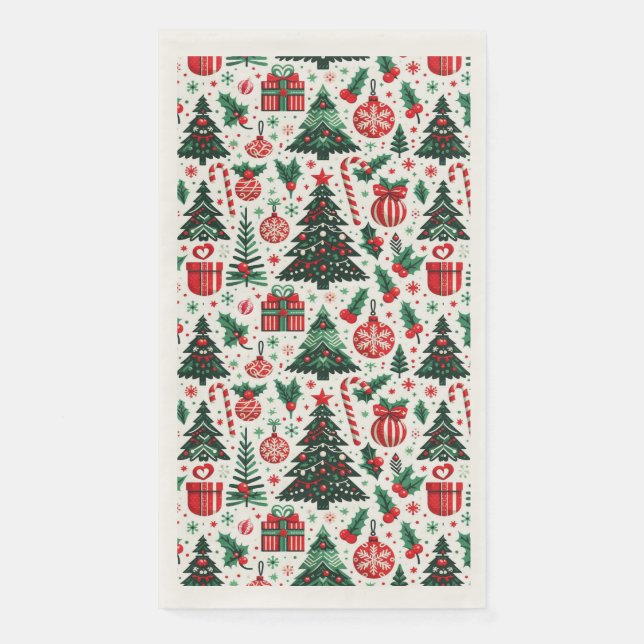 Christmas tree, presents, candy cane paper guest towels (Front)