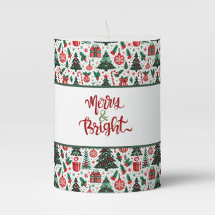 Christmas tree, presents, candy cane pillar candle