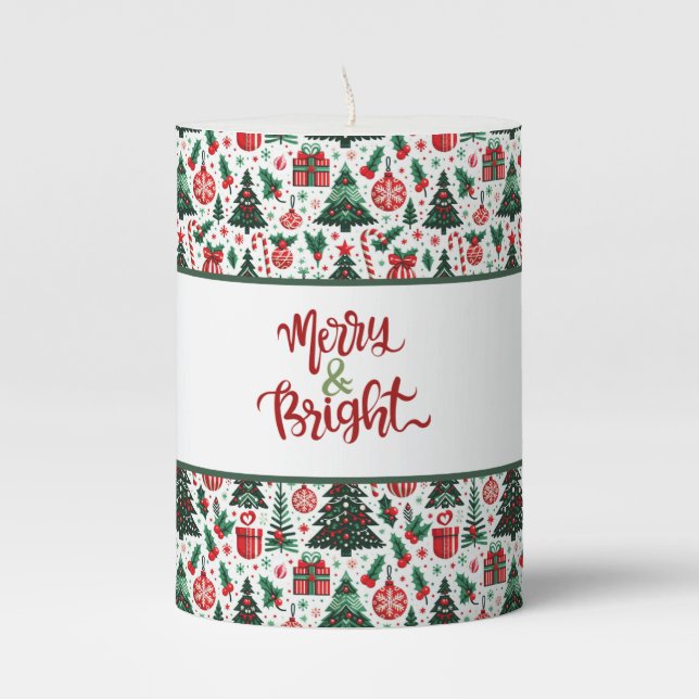 Christmas tree, presents, candy cane pillar candle (Front)
