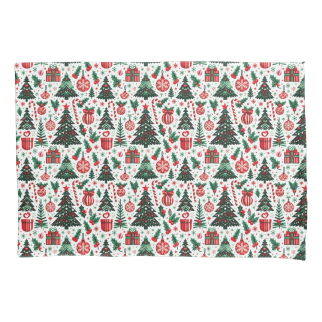 Christmas tree, presents, candy cane pillow case (Front)