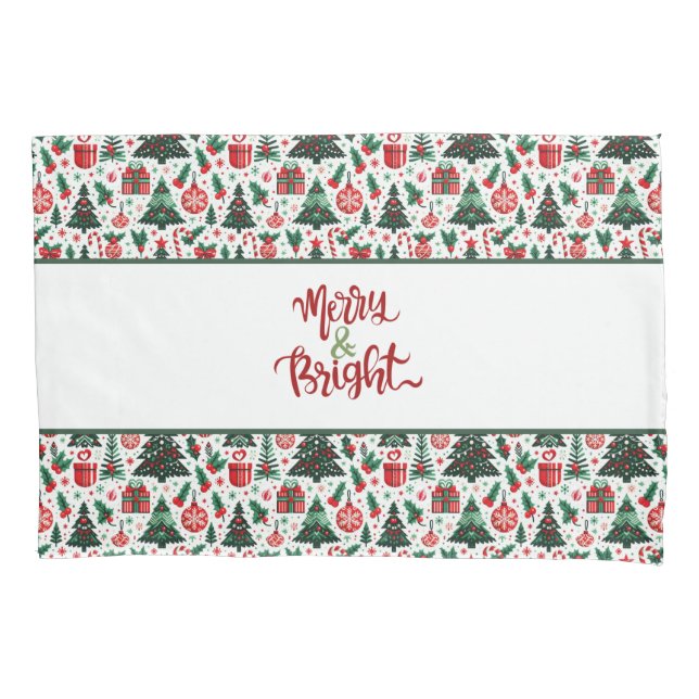 Christmas tree, presents, candy cane pillow case (Front)