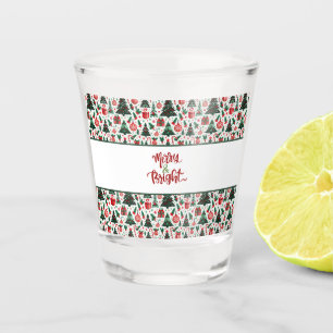 Christmas tree, presents, candy cane shot glass