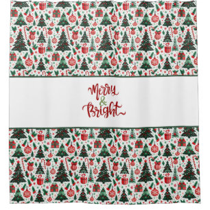 Christmas tree, presents, candy cane shower curtain