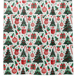 Christmas tree, presents, candy cane shower curtain