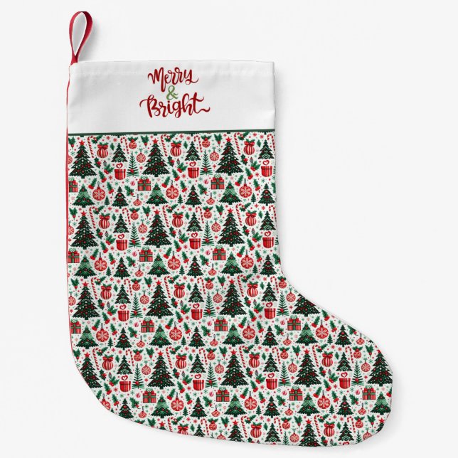 Christmas tree, presents, candy cane small christmas stocking (Front)