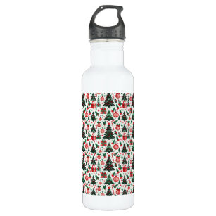 Christmas tree, presents, candy cane stainless steel water bottle