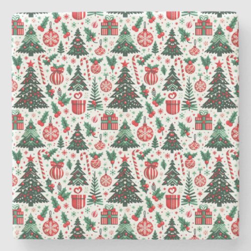 Christmas tree presents candy cane stone coaster