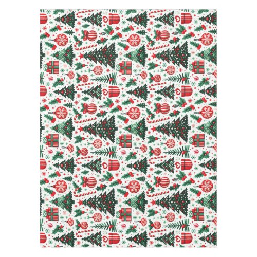 Christmas tree presents candy cane tablecloth