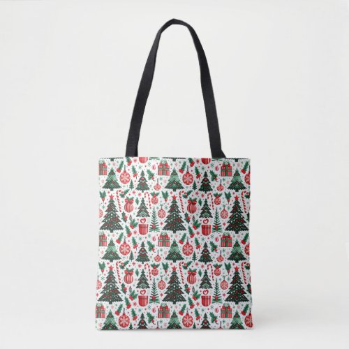 Christmas tree presents candy cane tote bag