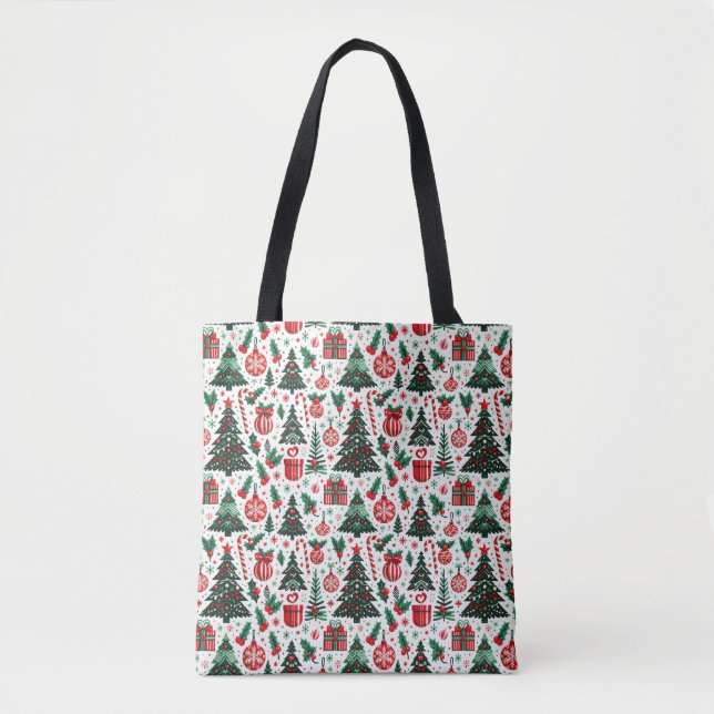 Christmas tree, presents, candy cane tote bag (Front)
