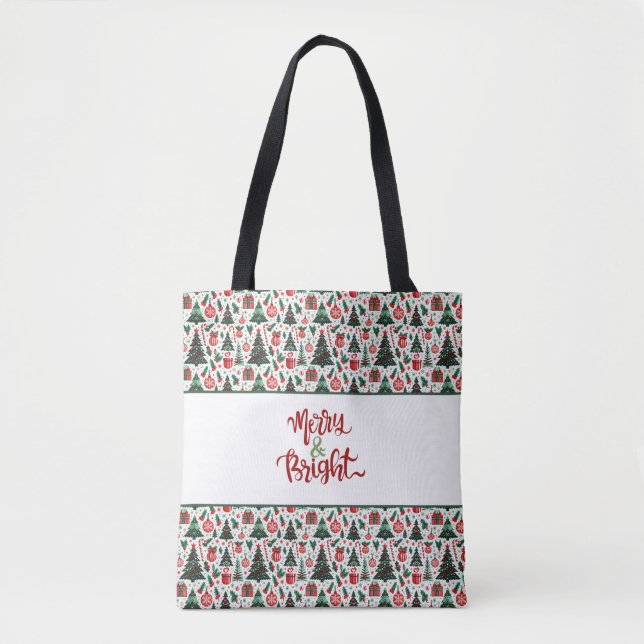Christmas tree, presents, candy cane tote bag (Front)